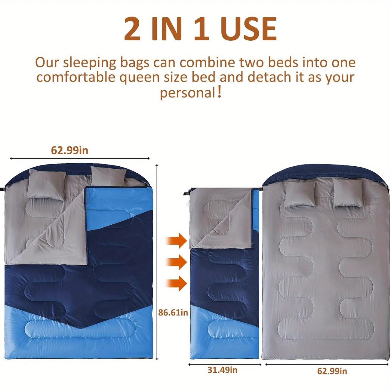 2-in-1 Double Sleeping Bag for Camping – Queen Size Convertible