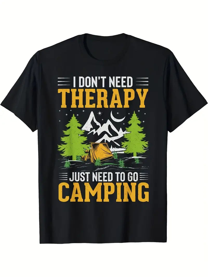 Camping Therapy Graphic Tee – 100% Cotton Black T-Shirt