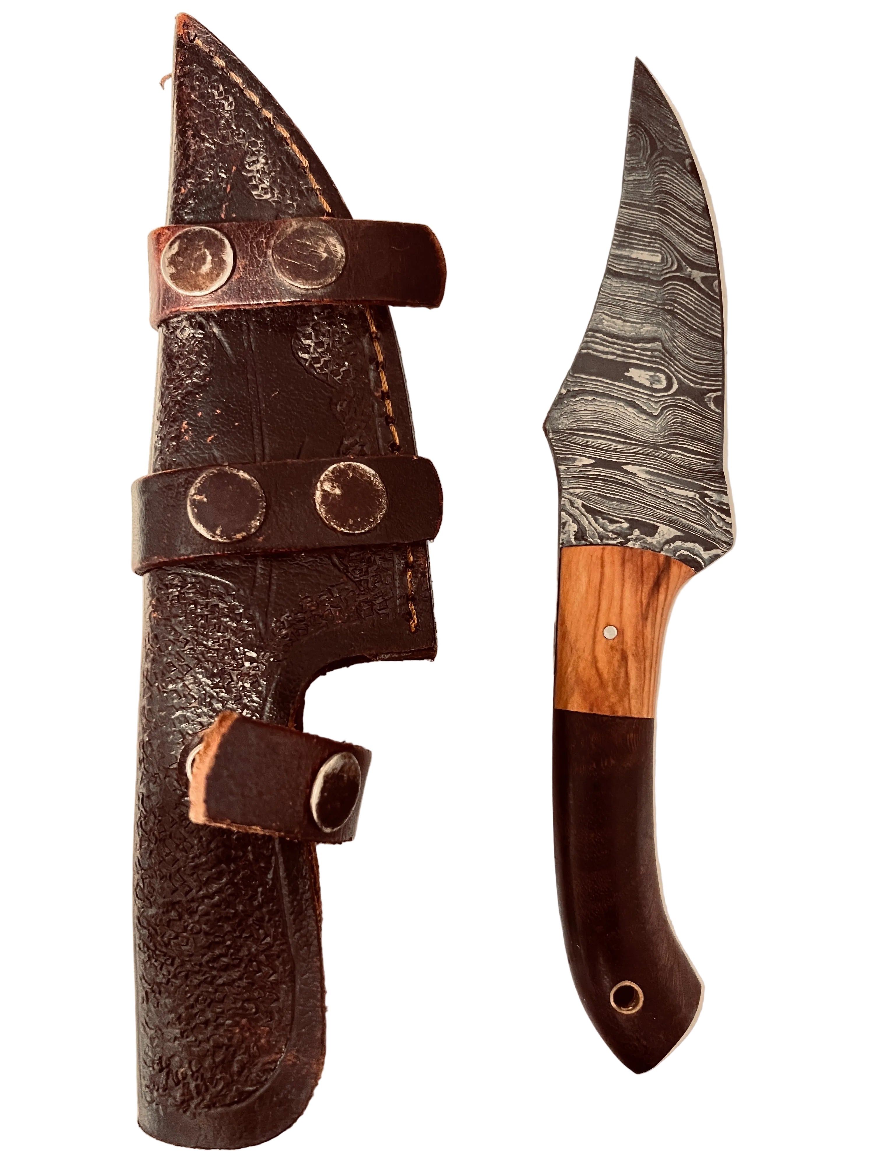 Handmade Damascus Steel Knife with Leather Sheath