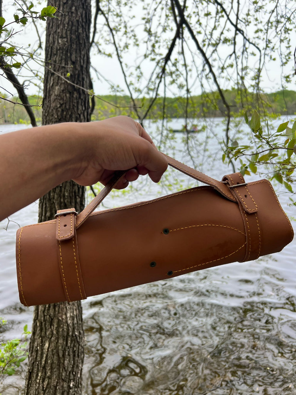 5-Piece Damascus Knife Set – Turquoise & Wood Handle with Roll