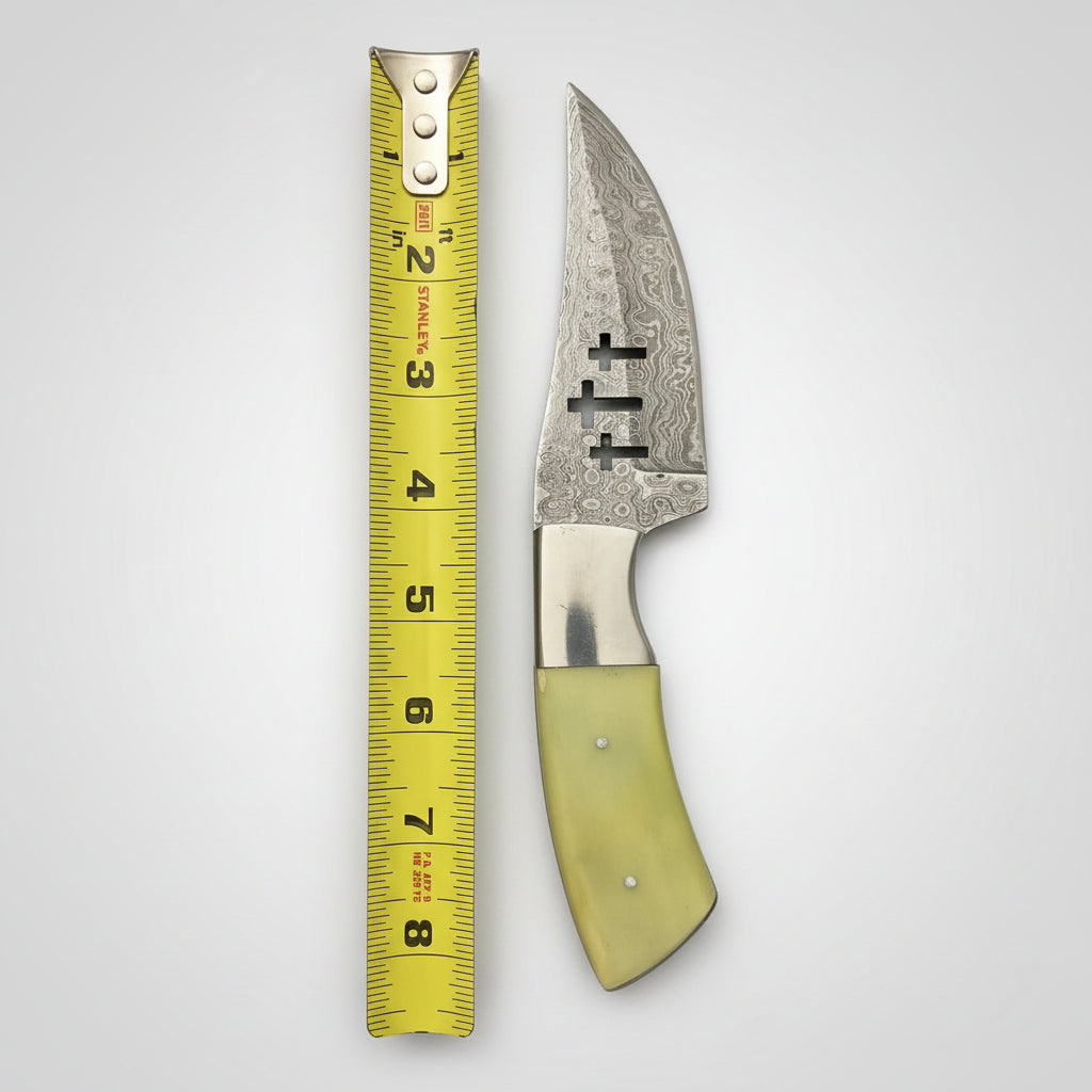 5” Triple Cross Ivory Damascus Full Belly Hunter