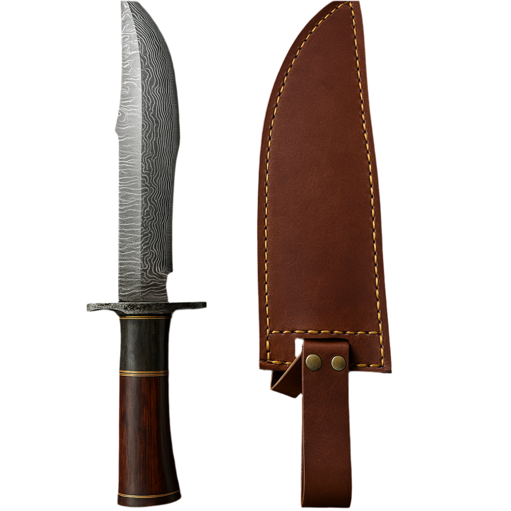 Handmade Damascus Steel Bowie Knife with Custom Wood & Brass Handle