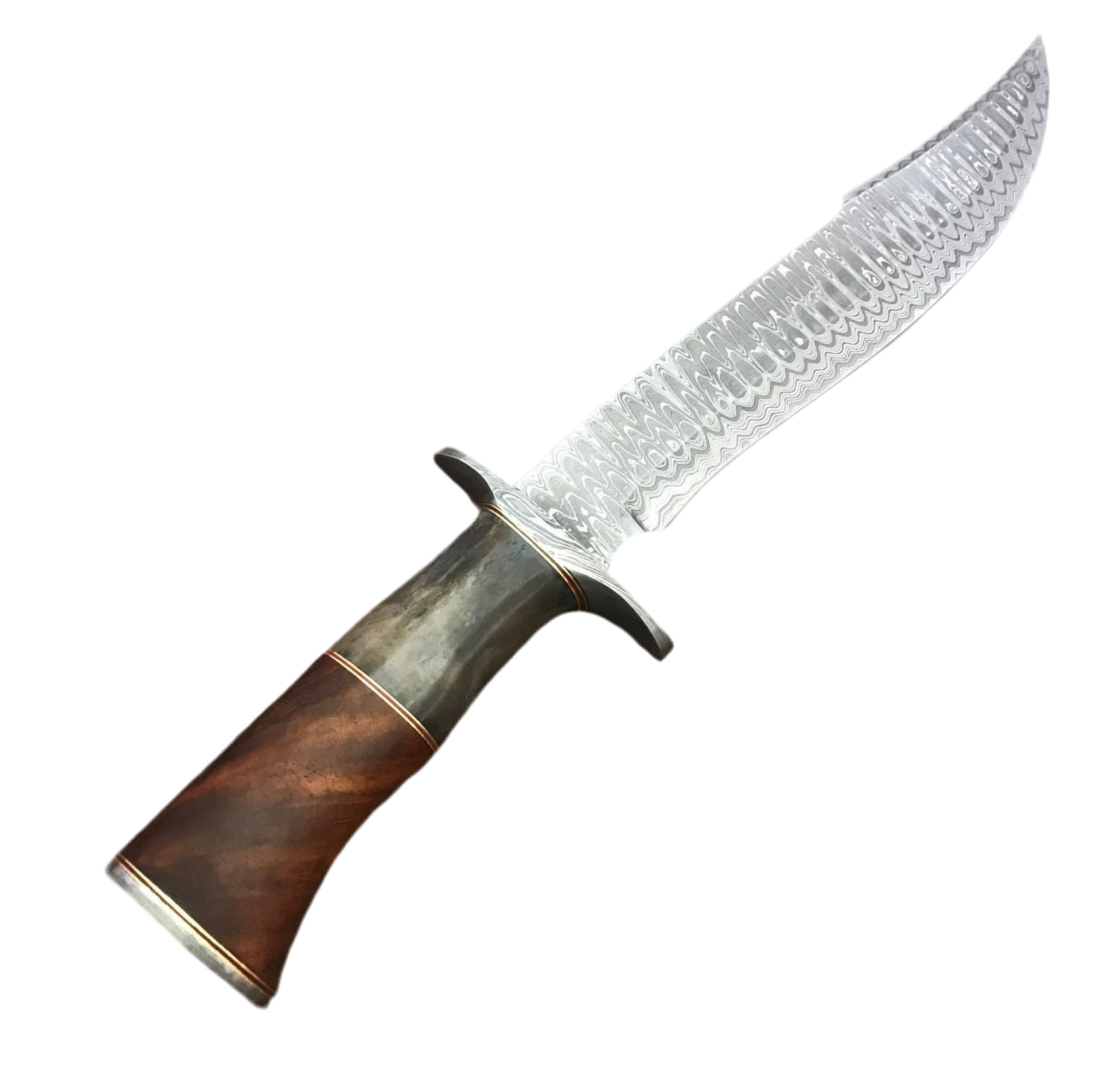 Damascus Bowie Knife – Full Tang with Wood & Bone Handle