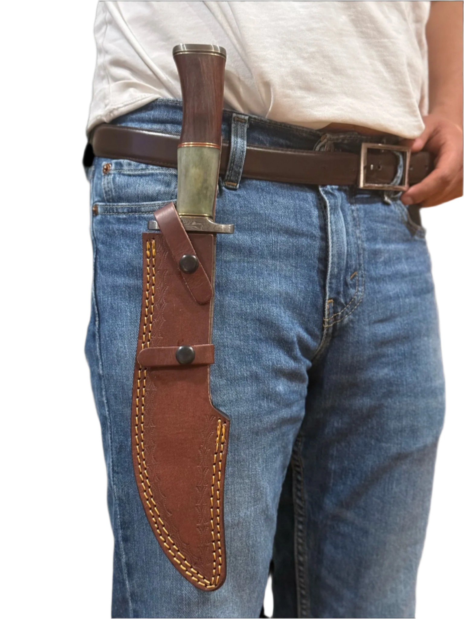 Damascus Bowie Knife – Full Tang with Wood & Bone Handle