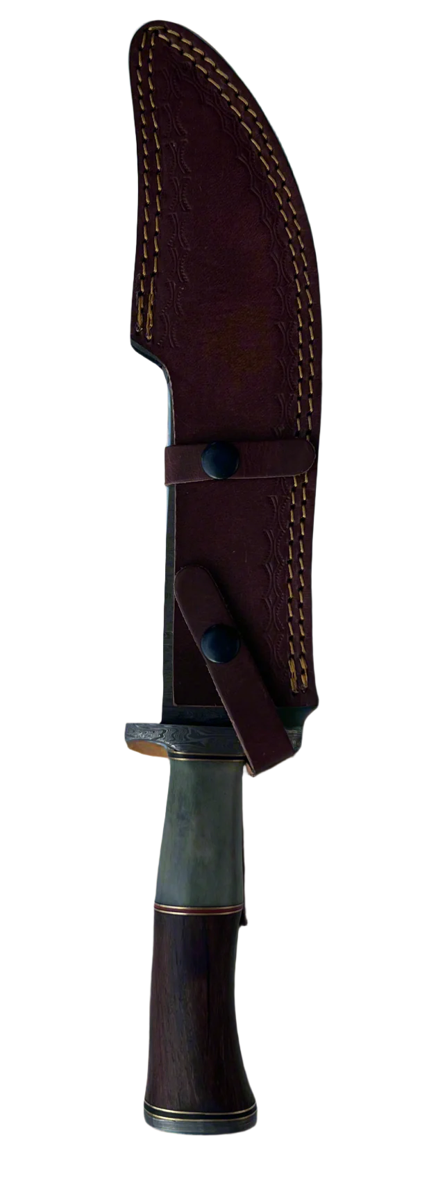 Damascus Bowie Knife – Full Tang with Wood & Bone Handle