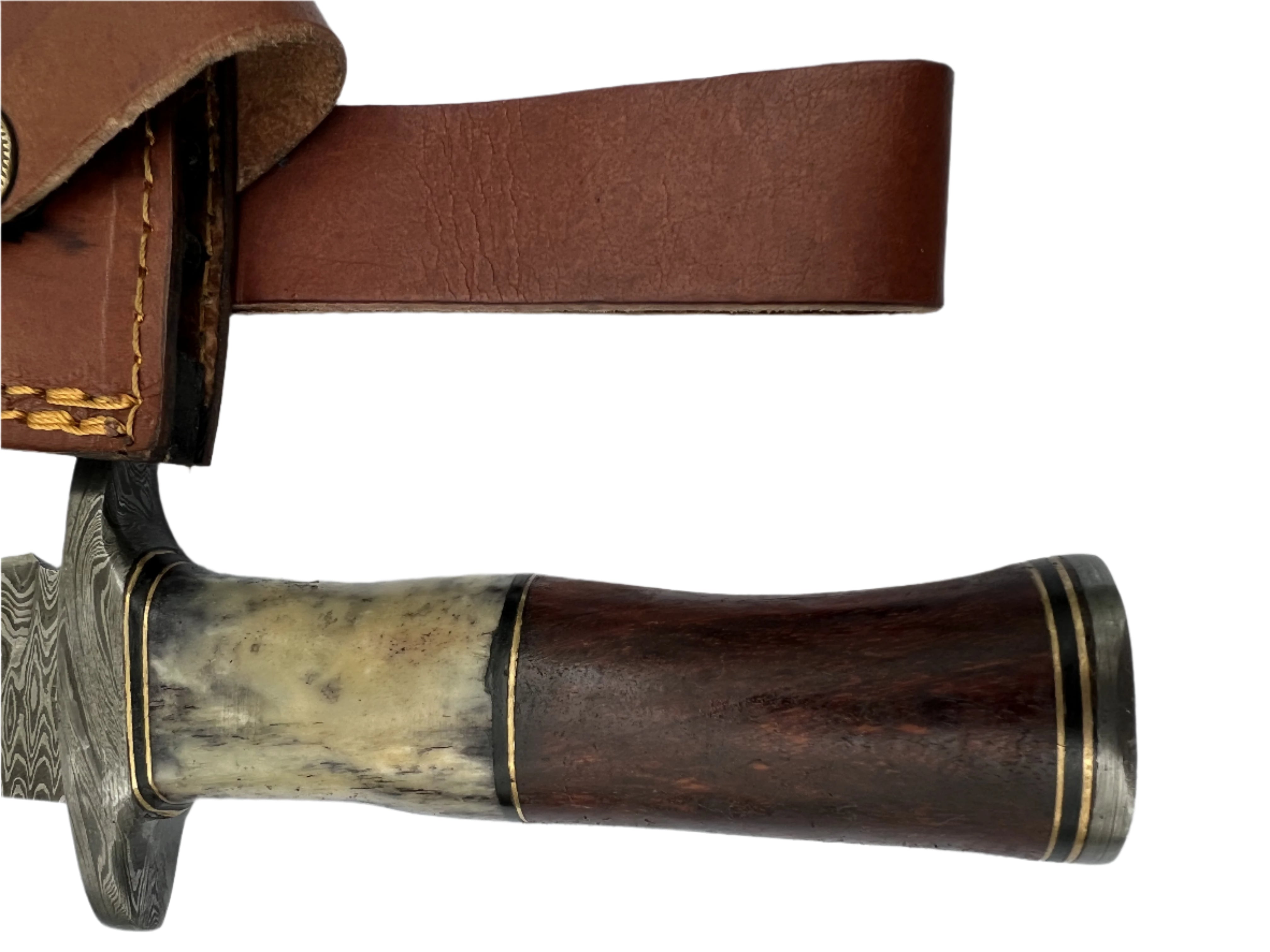 Damascus Bowie Knife – Full Tang with Wood & Bone Handle