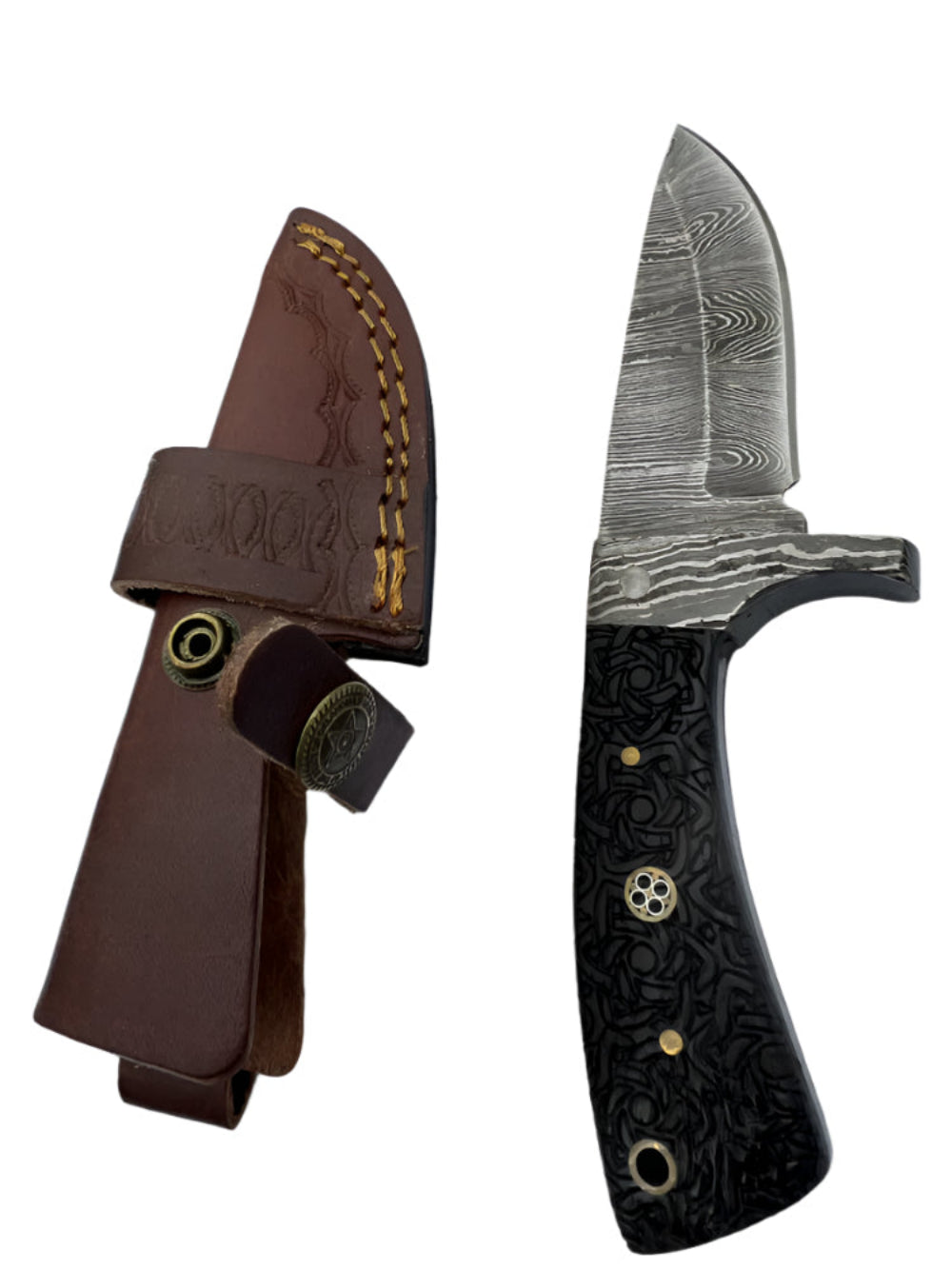 Damascus Hunting Knife with Black Micarta Handle and Sheath