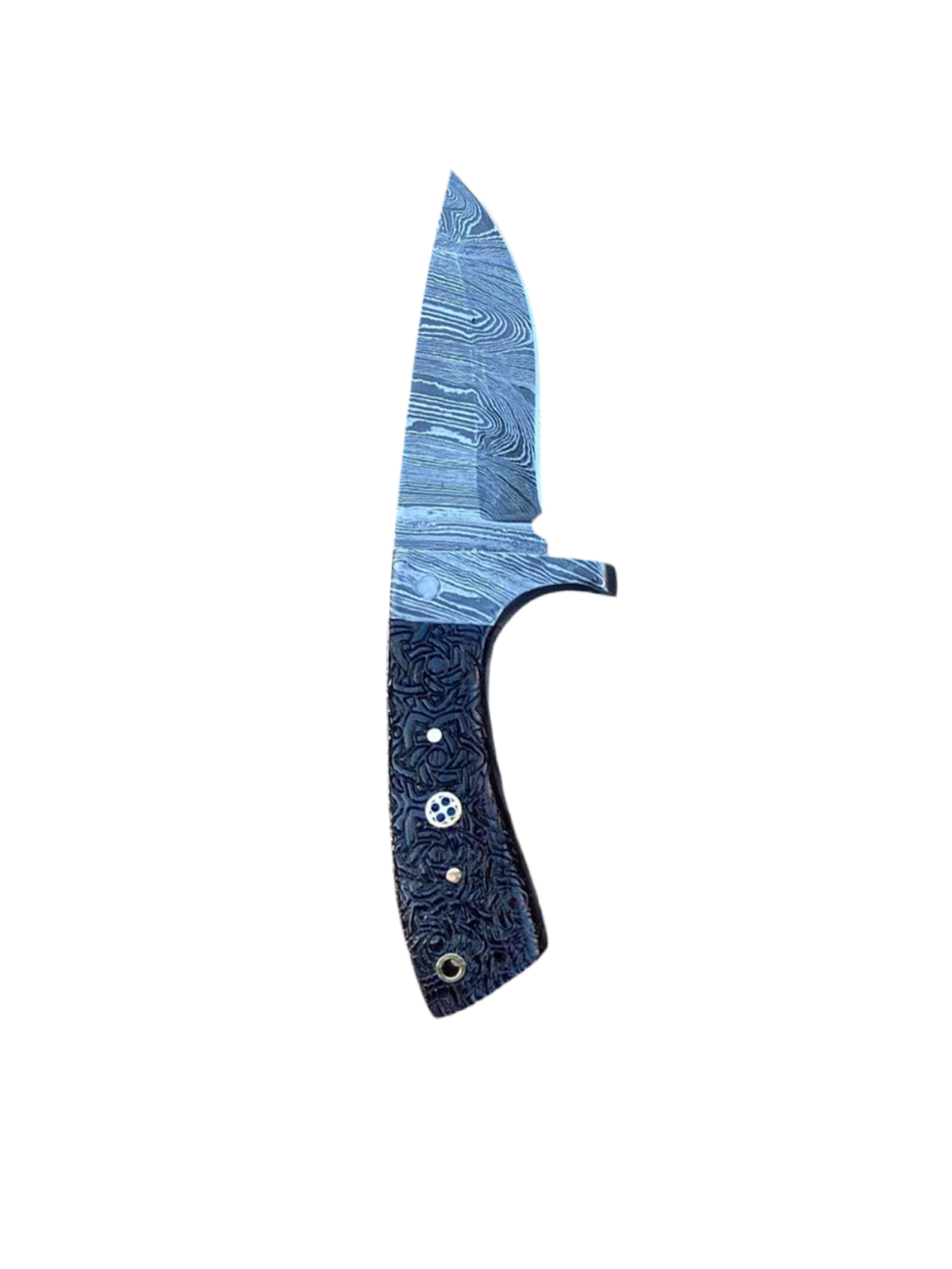 Damascus Hunting Knife with Black Micarta Handle and Sheath