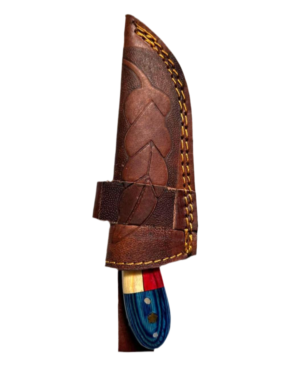 Texas Damascus Knife – Handmade Fixed Blade with Leather Sheath