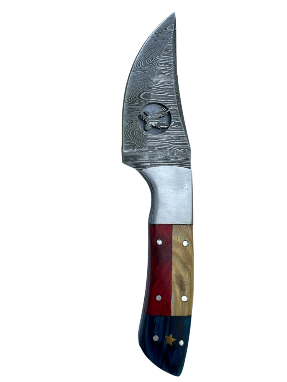 Damascus Knife with Eagle Blade Cutout & Patriotic Handle