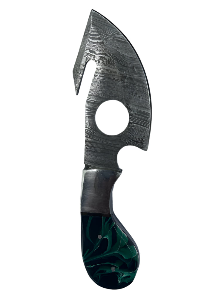 Damascus Steel Hook Knife with Resin Handle – Precision & Collectible