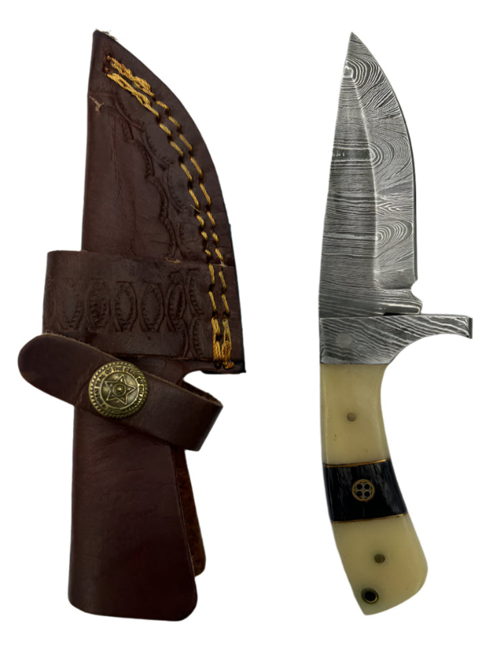 Damascus Steel Hunting Knife with Bone Handle – Precision Cutting Tool