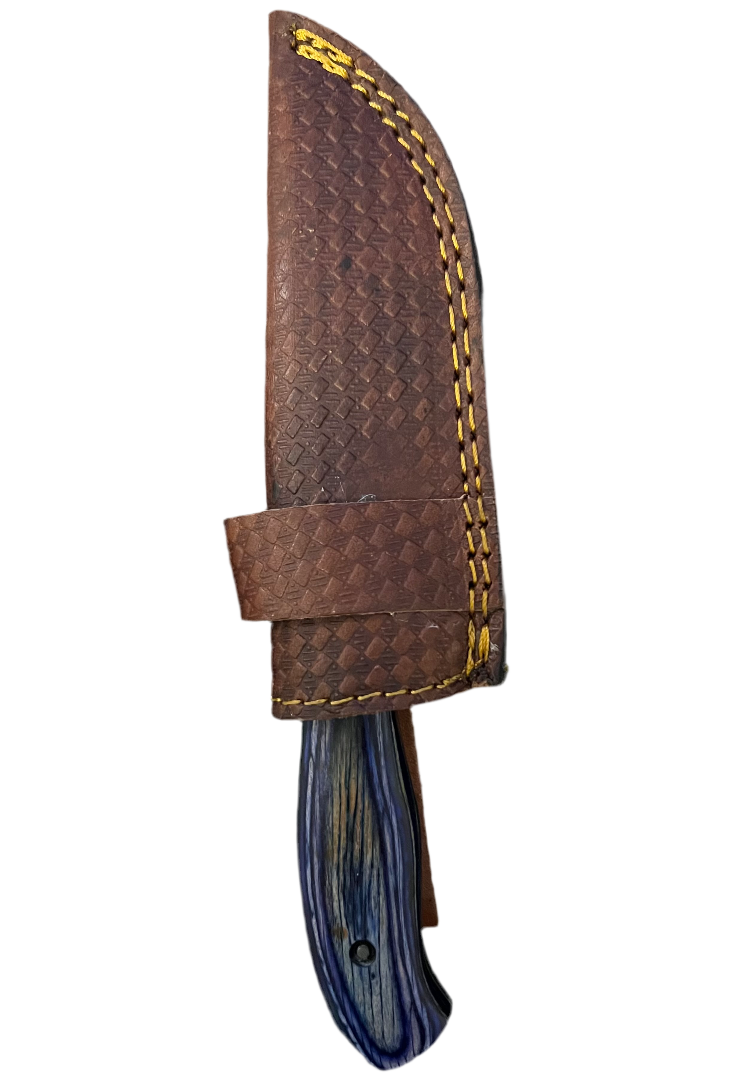 Damascus Steel Fixed-Blade Knife with a Blue Resin Handle