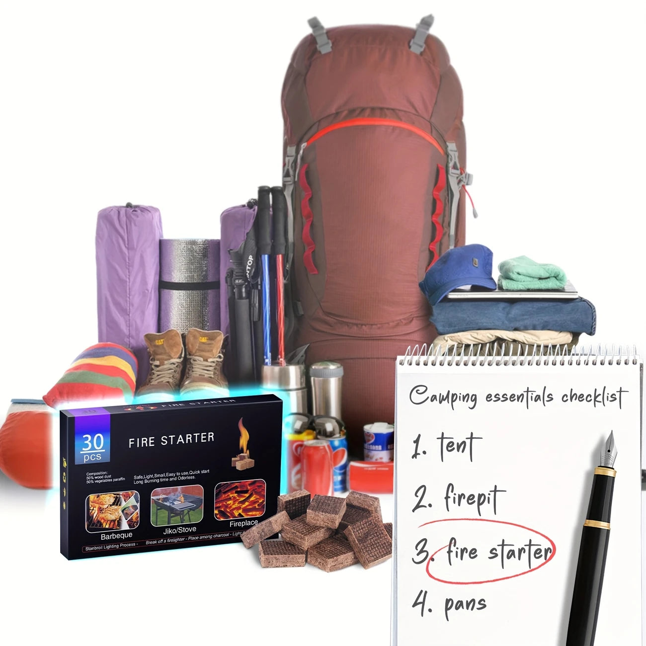 Fire Starter Cubes – 30 & 64 Combo Pack for BBQ, Stove & Fireplace