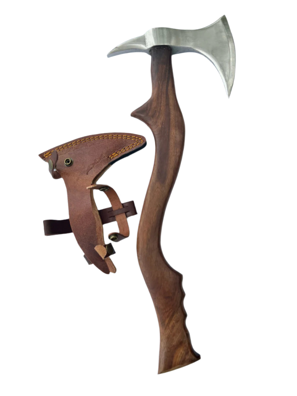 Hand-Forged Viking Axe – Curved Walnut Handle with Leather Sheath