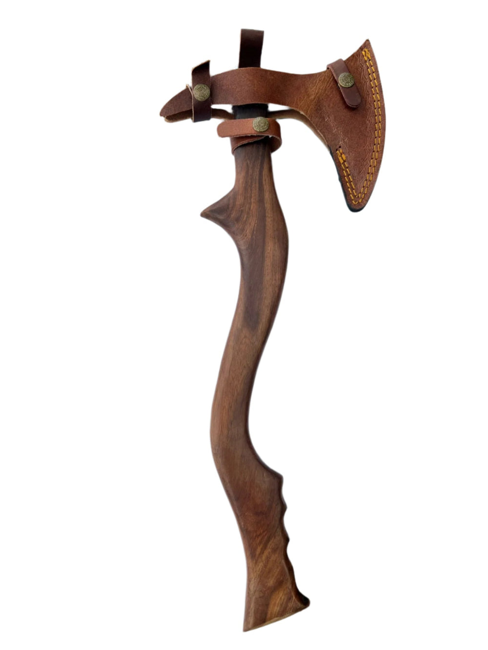 Hand-Forged Viking Axe – Curved Walnut Handle with Leather Sheath