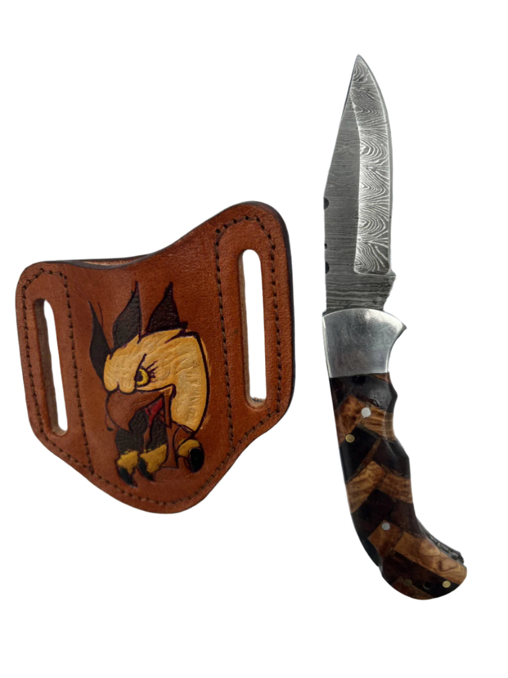 Handmade Damascus Folding Knife – Exotic Wood Handle