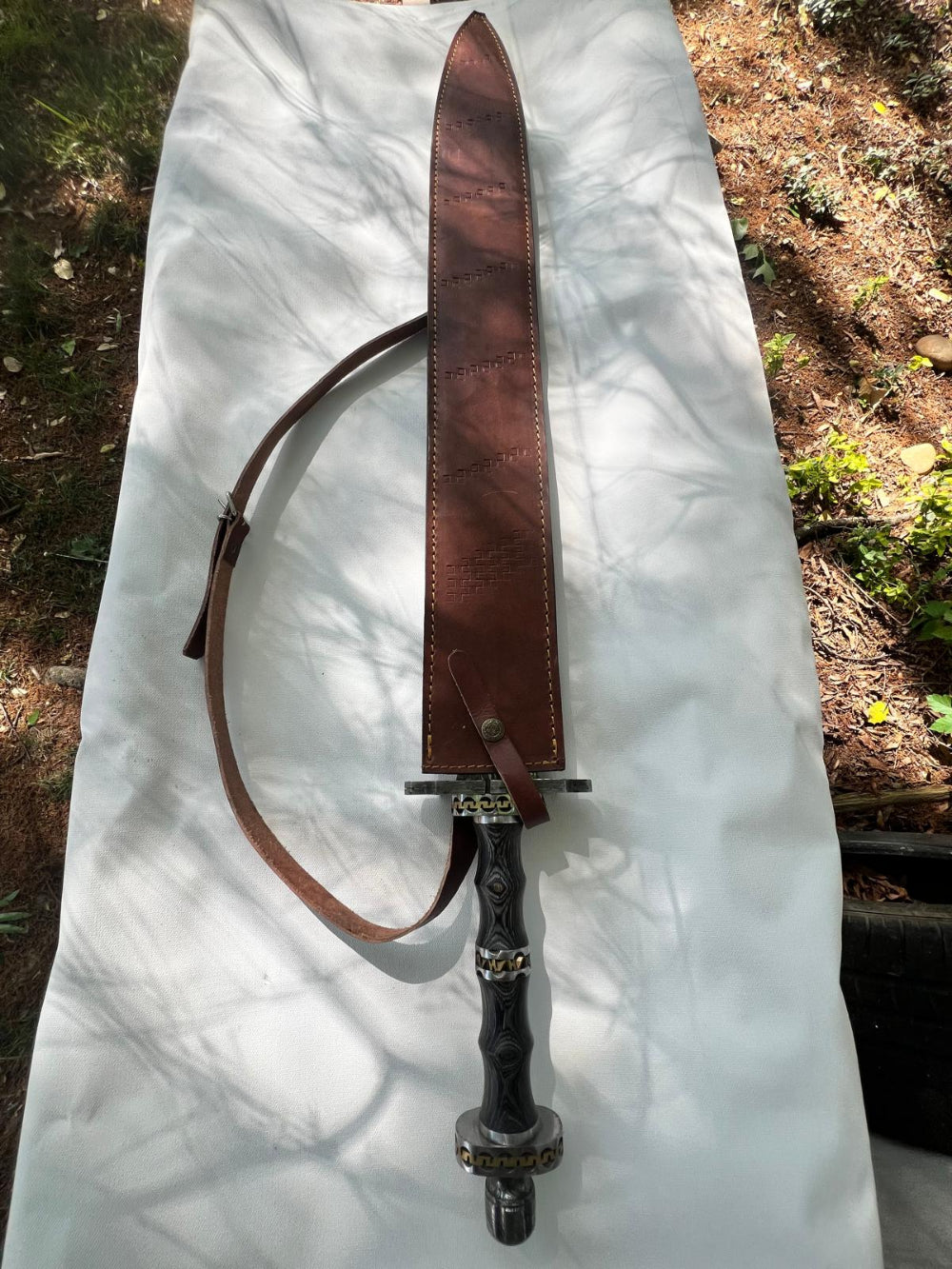 Hand-Forged Damascus Outdoor Tool | Blackwood Handle + Sheath