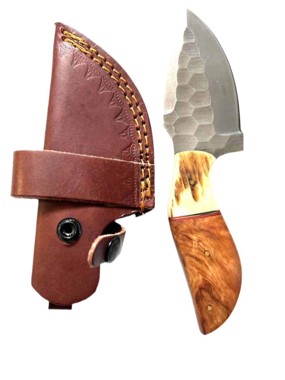 Handmade Hunting Knife – Hammered Blade with Wood & Bone Handle