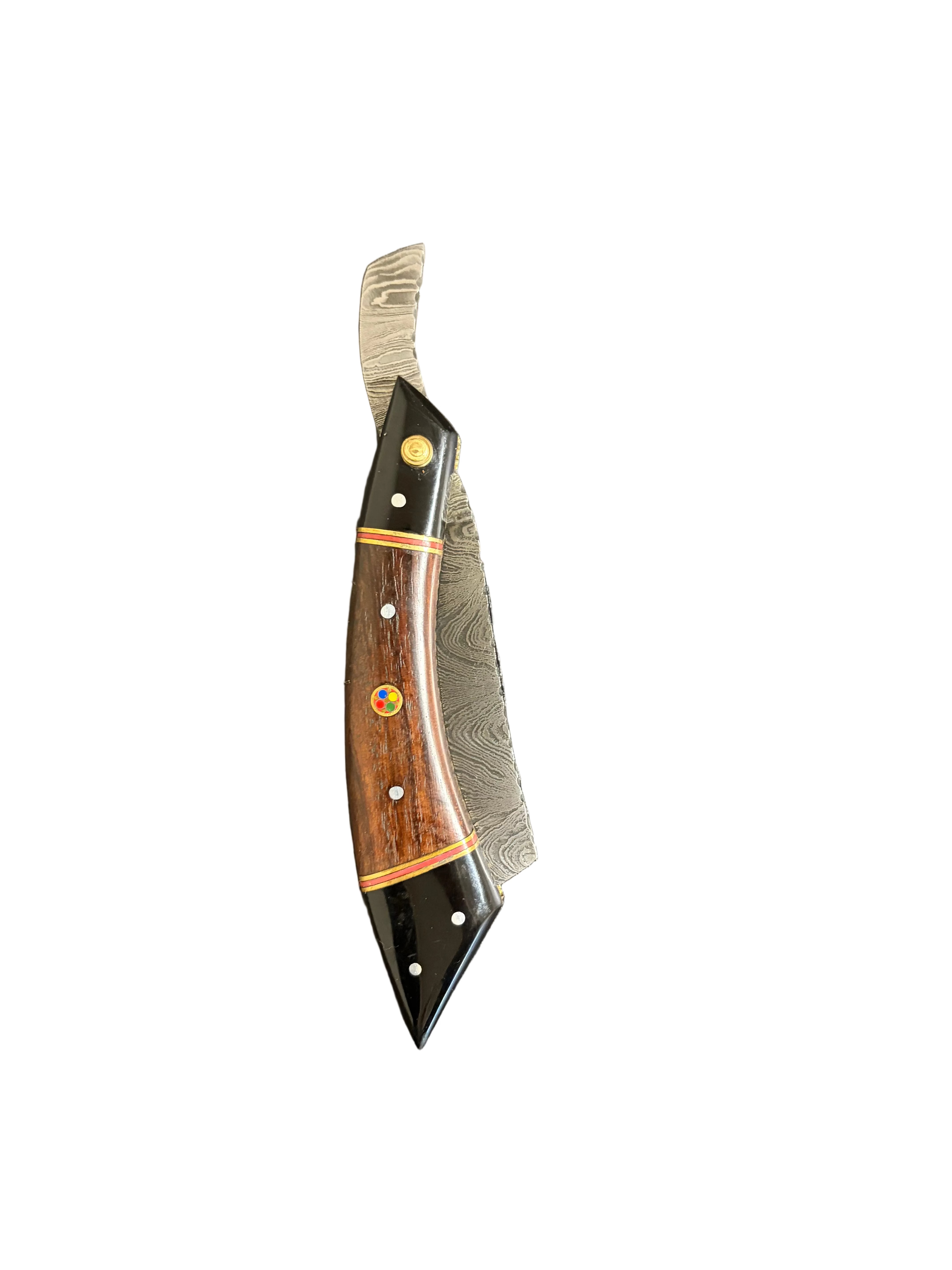 🔥 Compact Damascus Skinner – Curved Outdoor Utility Knife