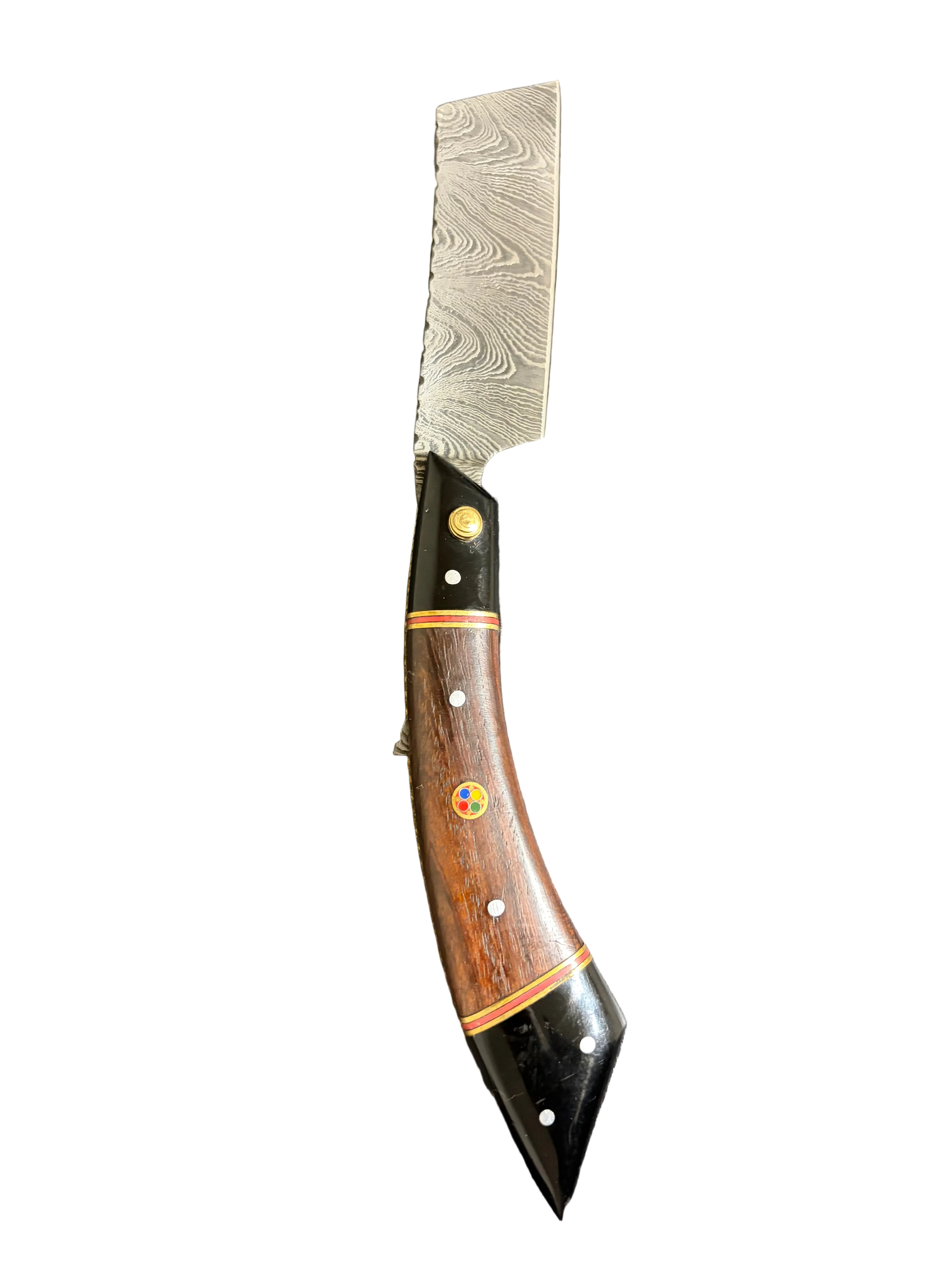 🔥 Compact Damascus Skinner – Curved Outdoor Utility Knife