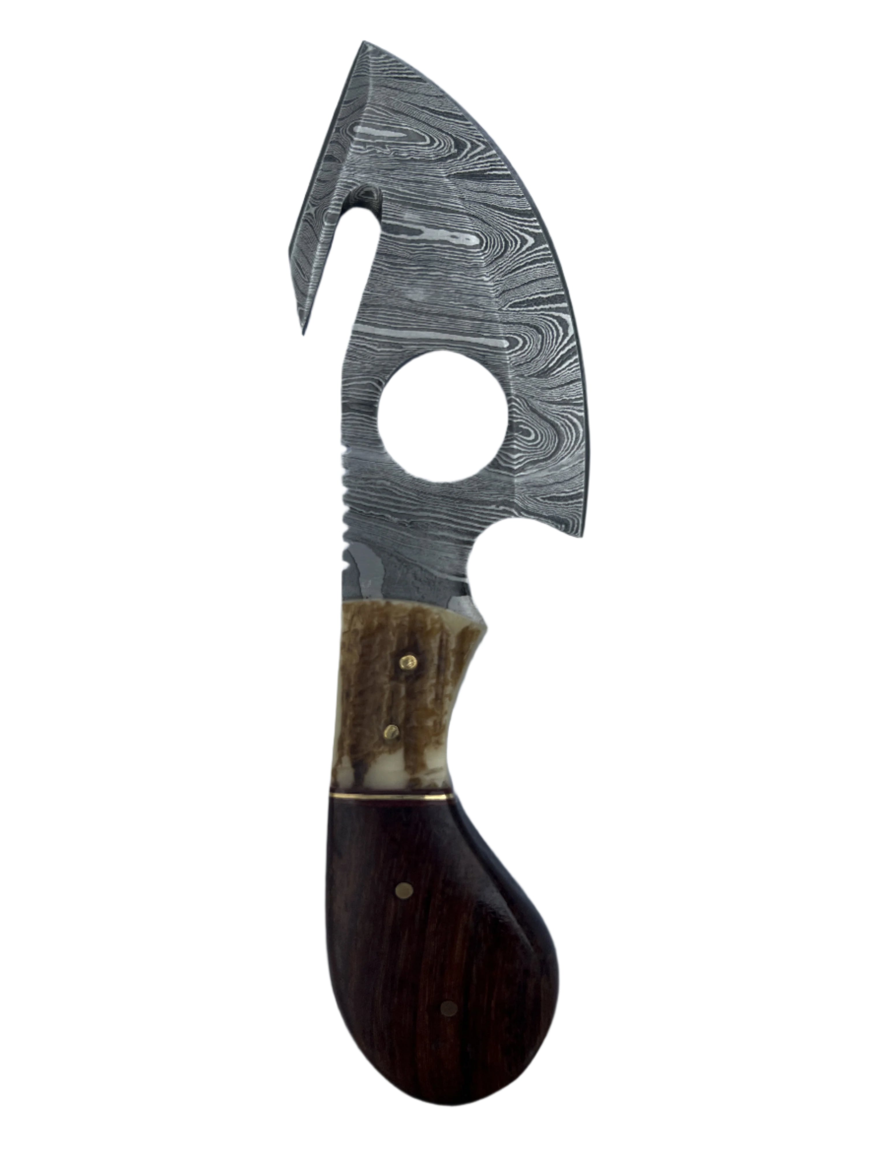 Damascus Steel Gut Hook Knife – Handmade Hunting Blade