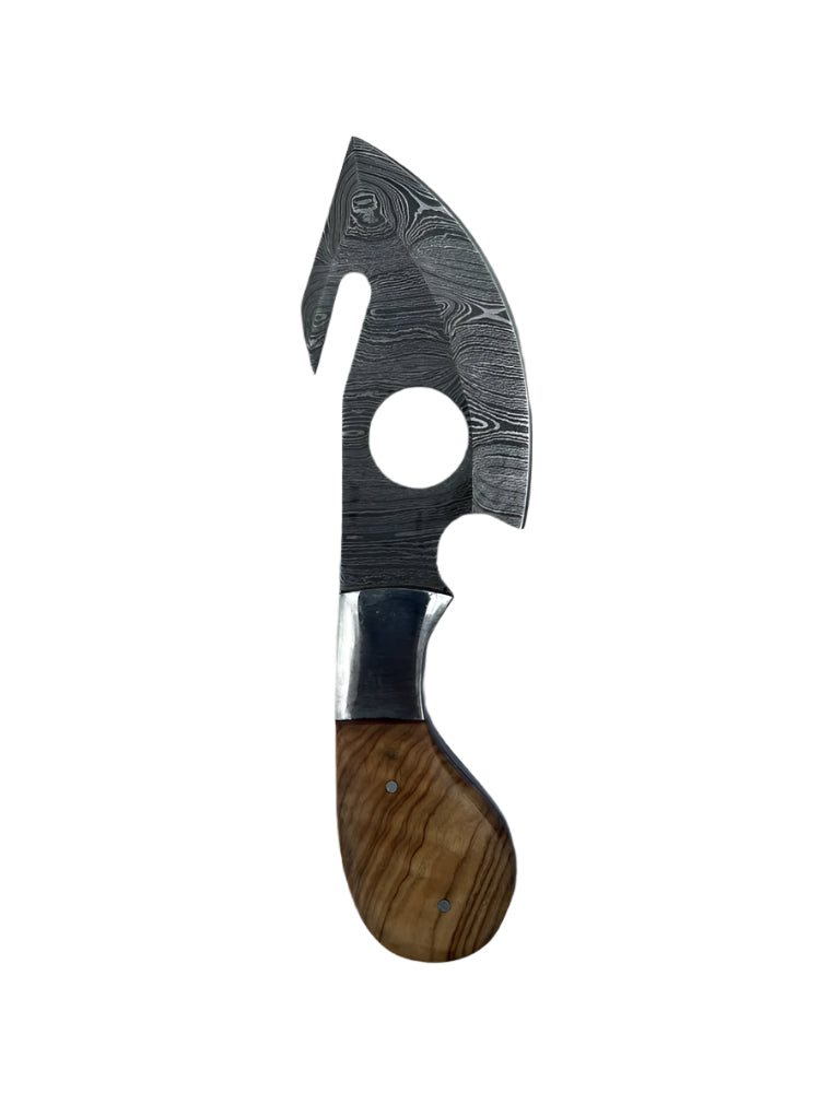 Damascus Steel Hook Knife with Wooden Handle – Precision Cutting Tool