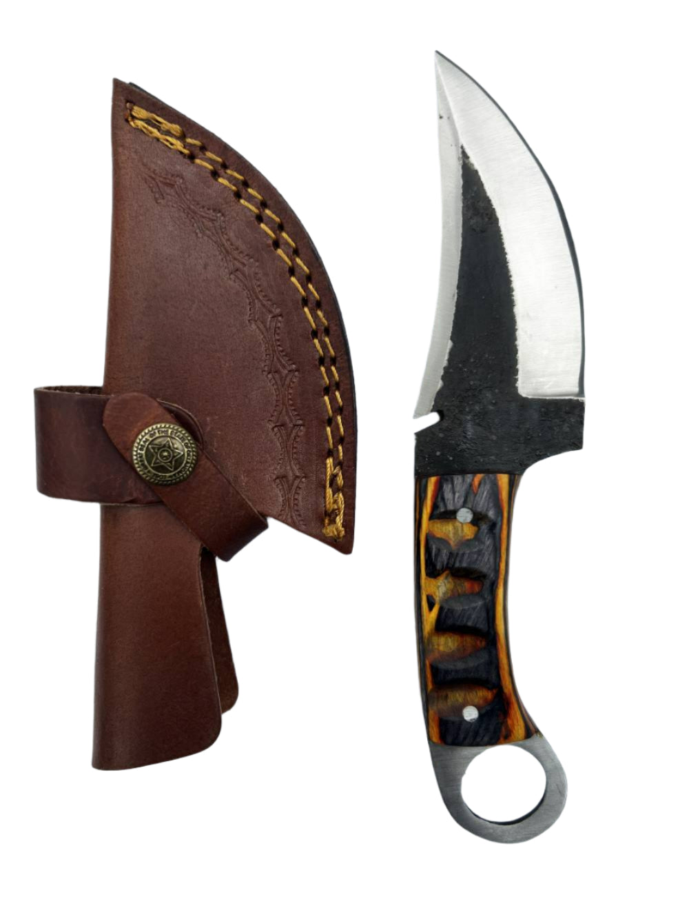 Hand-Forged Hunting Knife with Full Tang and Wood Handle