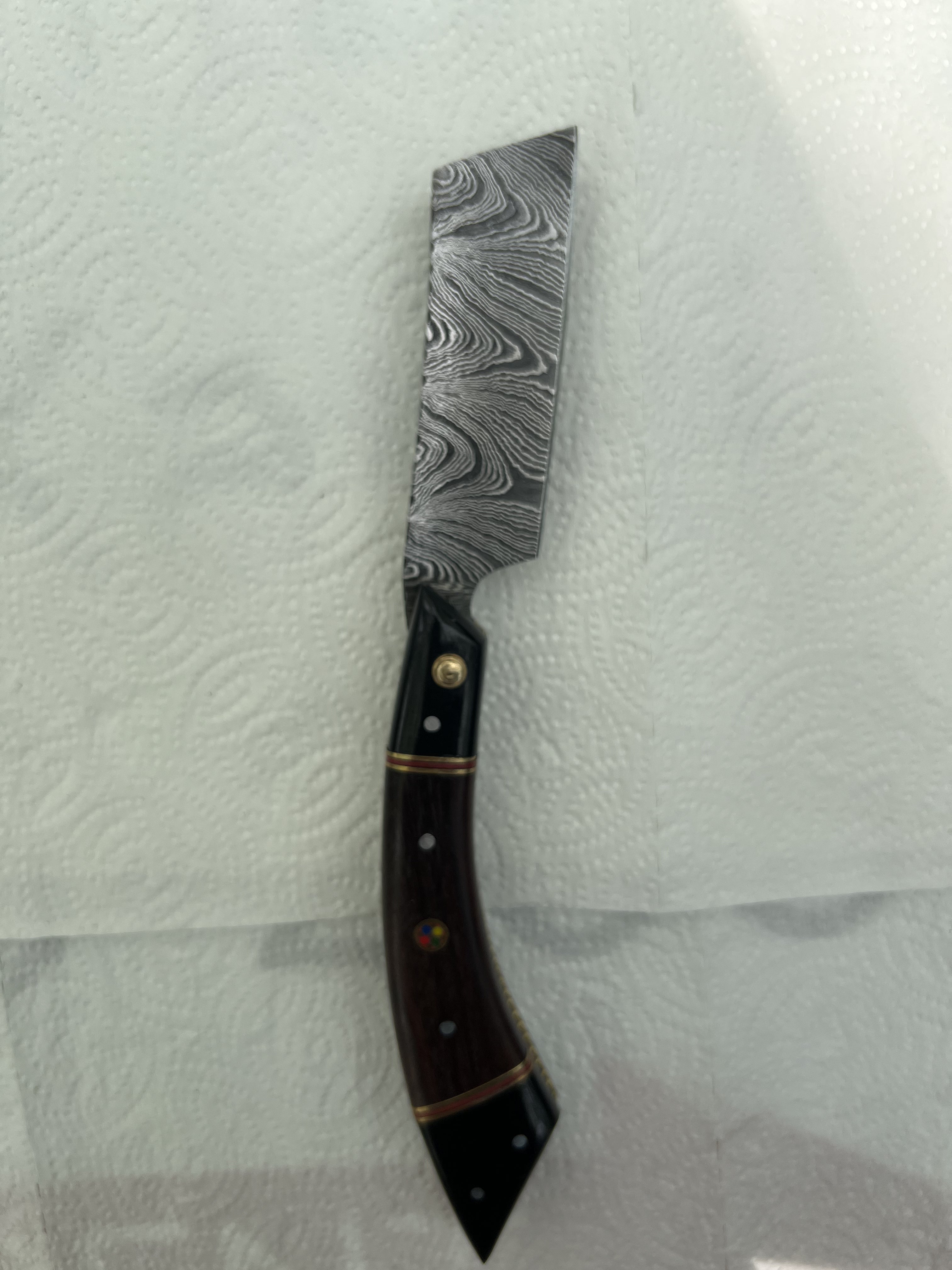 Handcrafted Damascus Steel Folding Knife with Wooden Handle