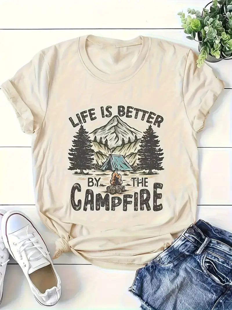 Life Is Better by the Campfire T-Shirt – Apricot Outdoor Tee