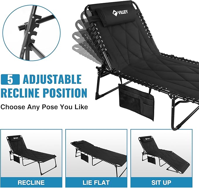 Oversized Folding Lounge Chair – Padded, Reclining, Portable
