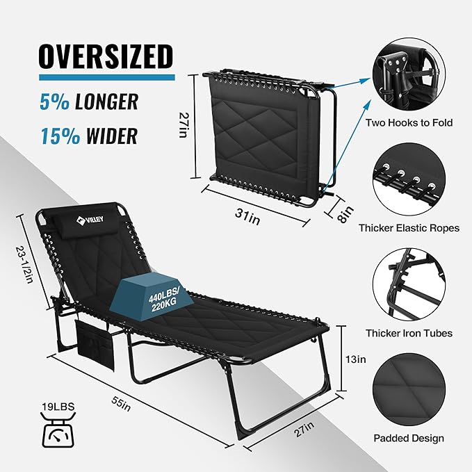 Oversized Folding Lounge Chair – Padded, Reclining, Portable