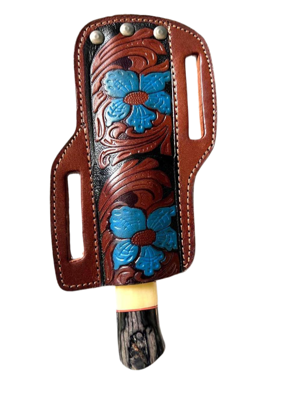 Tanto Damascus Knife – Handmade Bone & Wood Handle + Leather Sheath