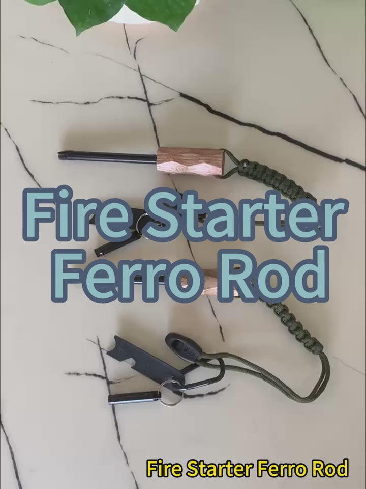 Magnesium Fire Starter Kit with Wood Handle & Whistle