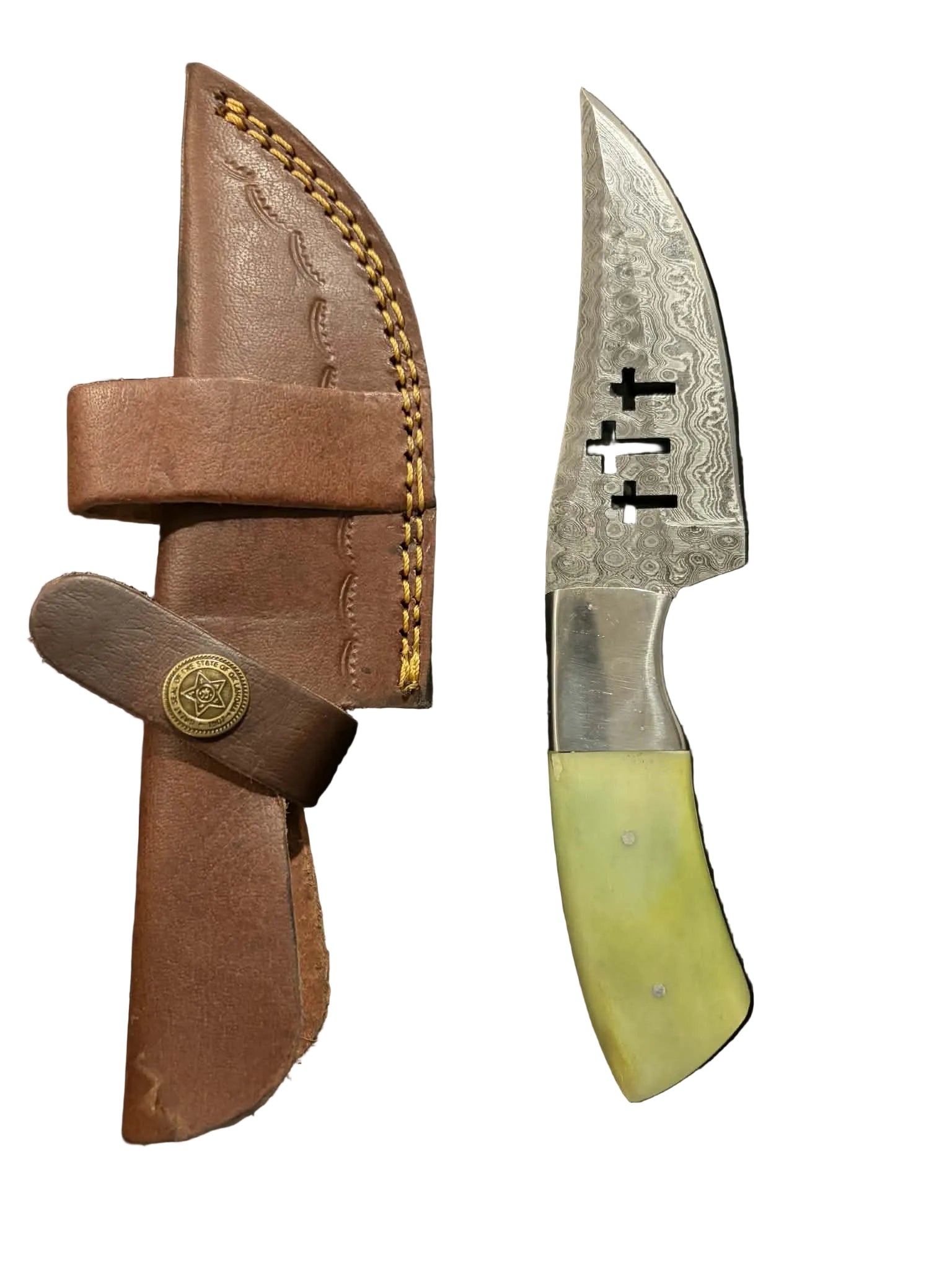 5” Triple Cross Ivory Damascus Full Belly Hunter