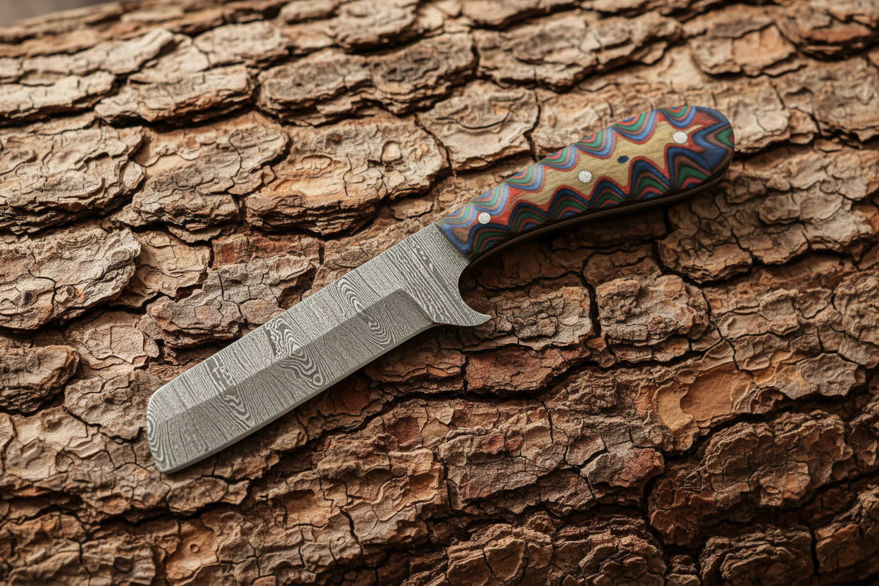 Handcrafted Patterned Steel Knife with Artisan Leather Sheath