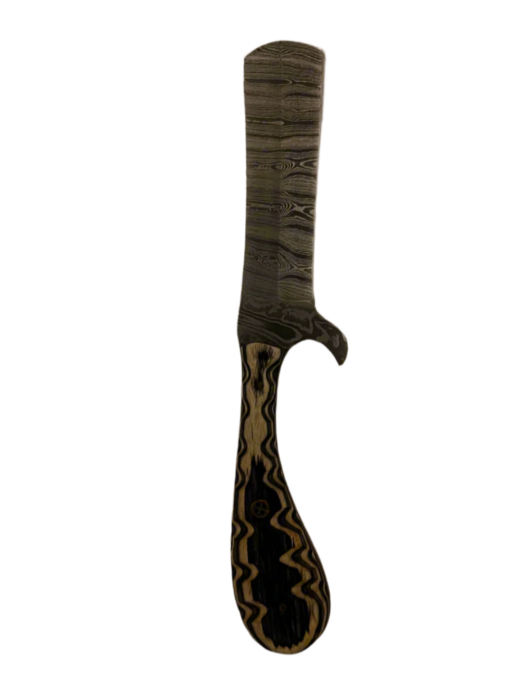 Custom Damascus Gut Hook Knife with Leather Sheath