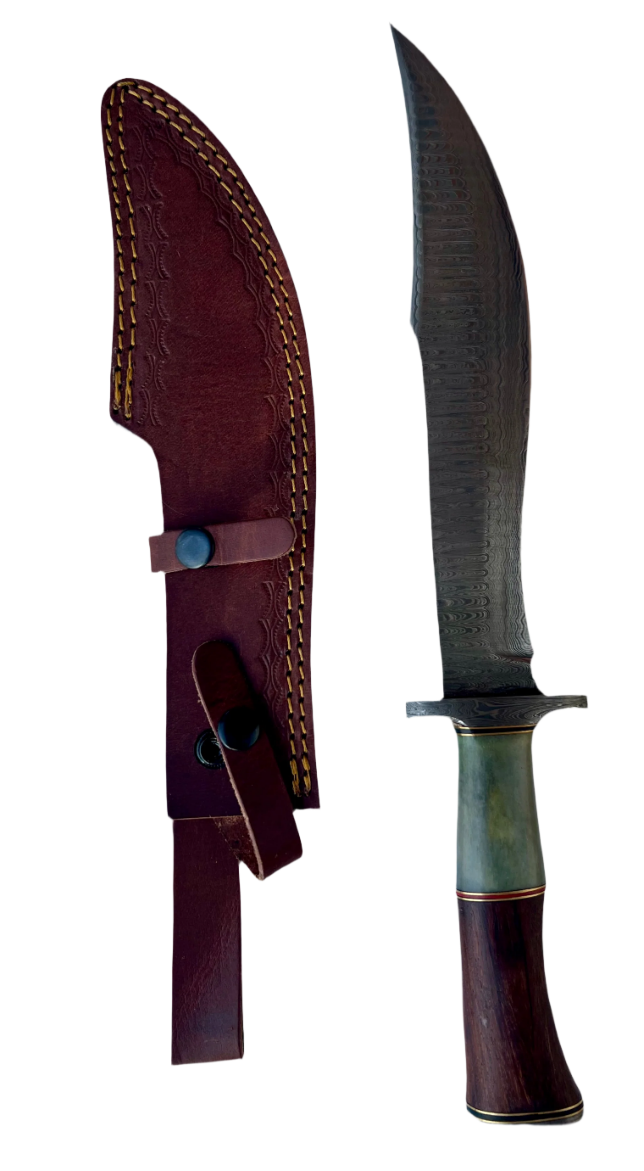 Damascus Bowie Knife – Full Tang with Wood & Bone Handle