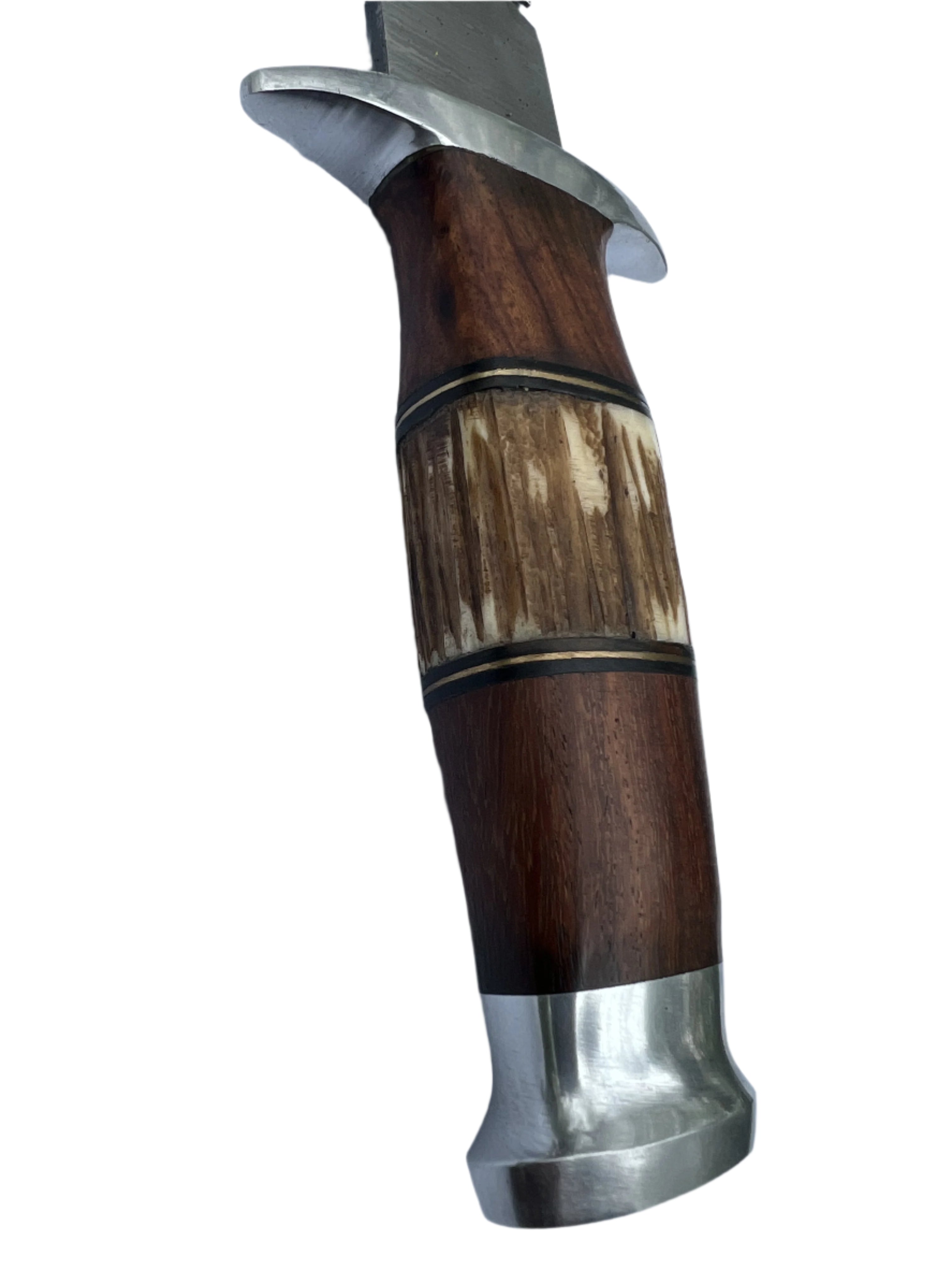 Damascus Bowie Knife – Stag Horn &andWood Handle with Leather Sheath