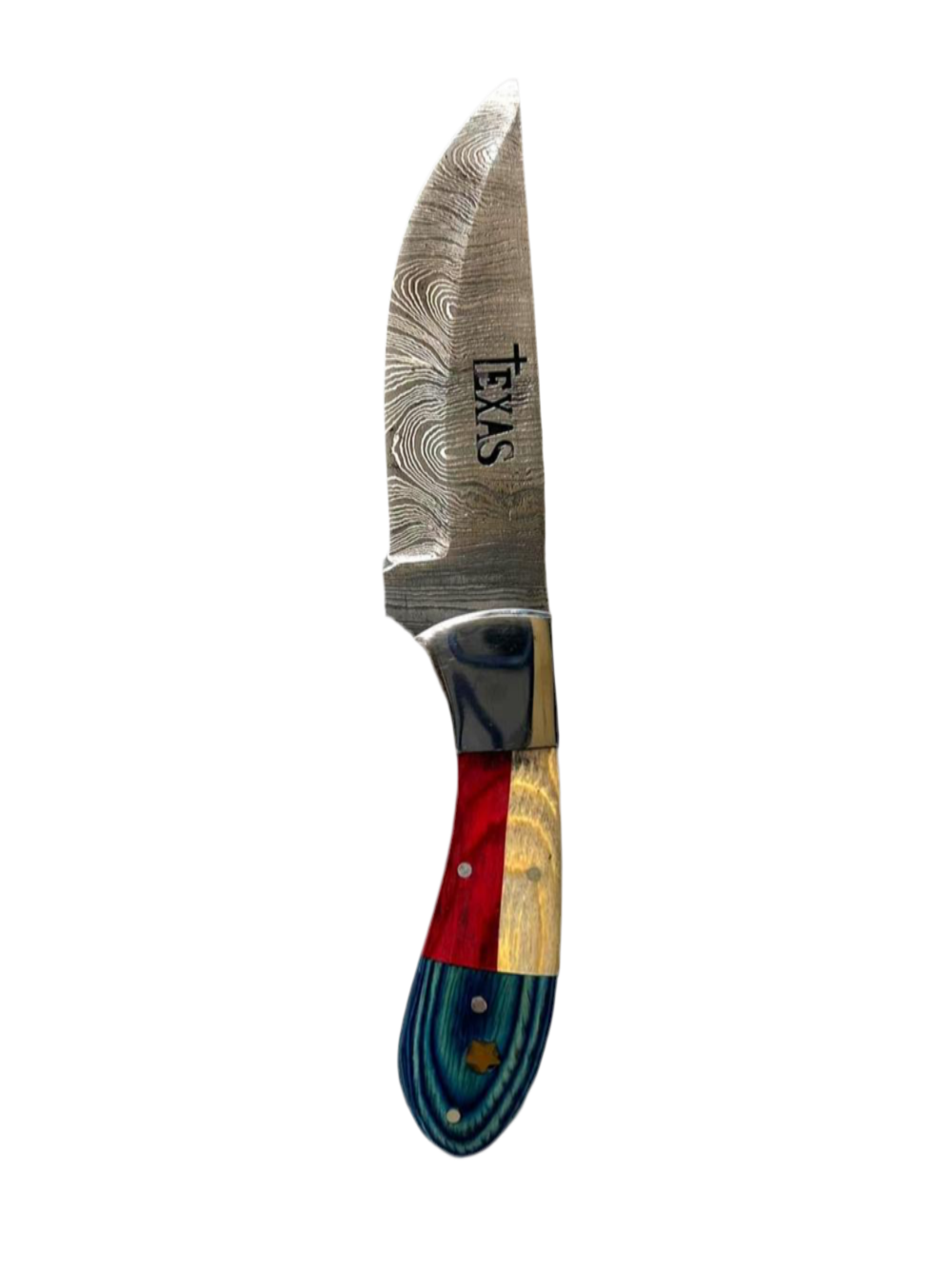 Texas Damascus Knife – Handmade Fixed Blade with Leather Sheath