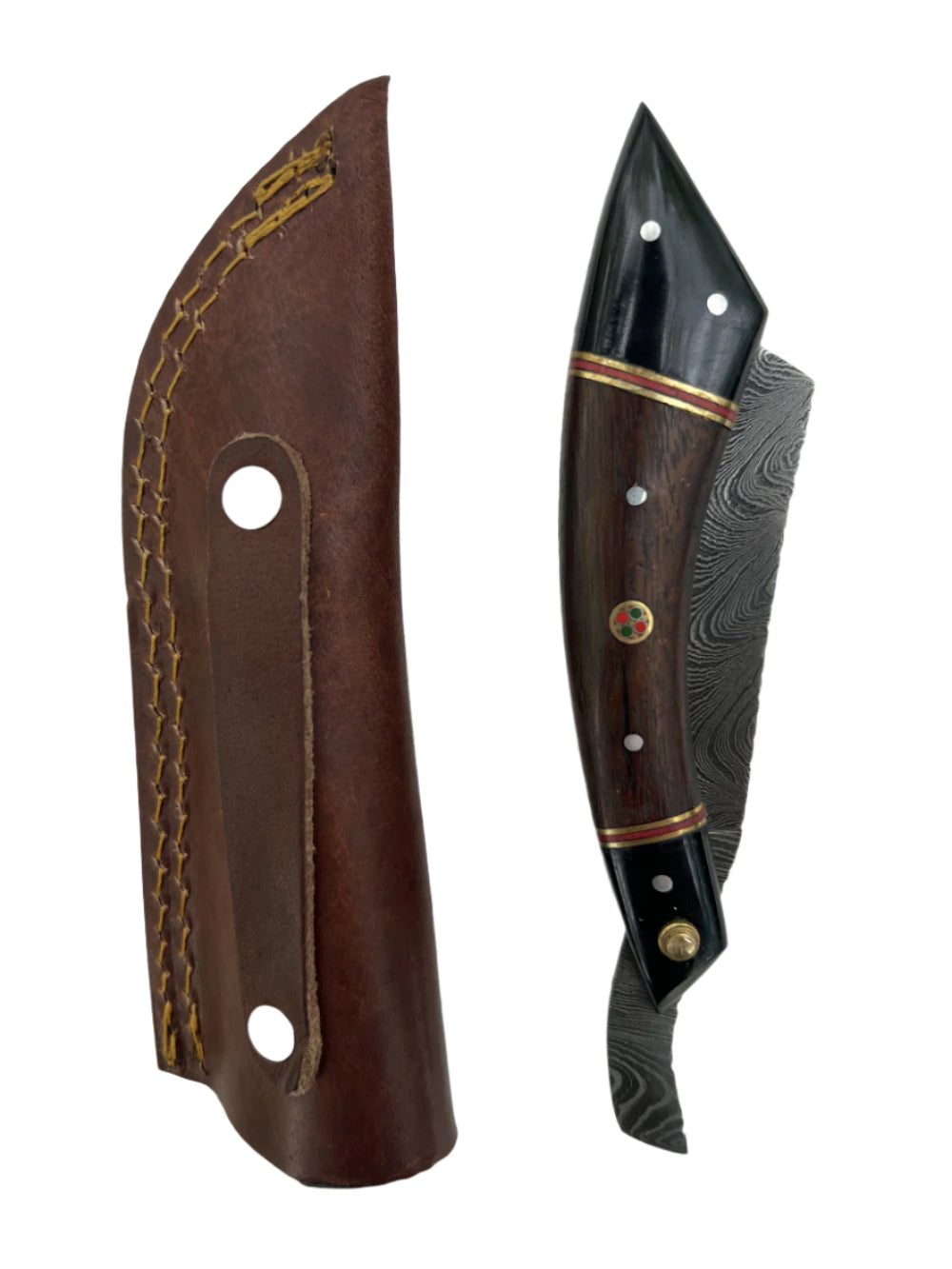 Handcrafted Damascus Steel Folding Knife with Wooden Handle