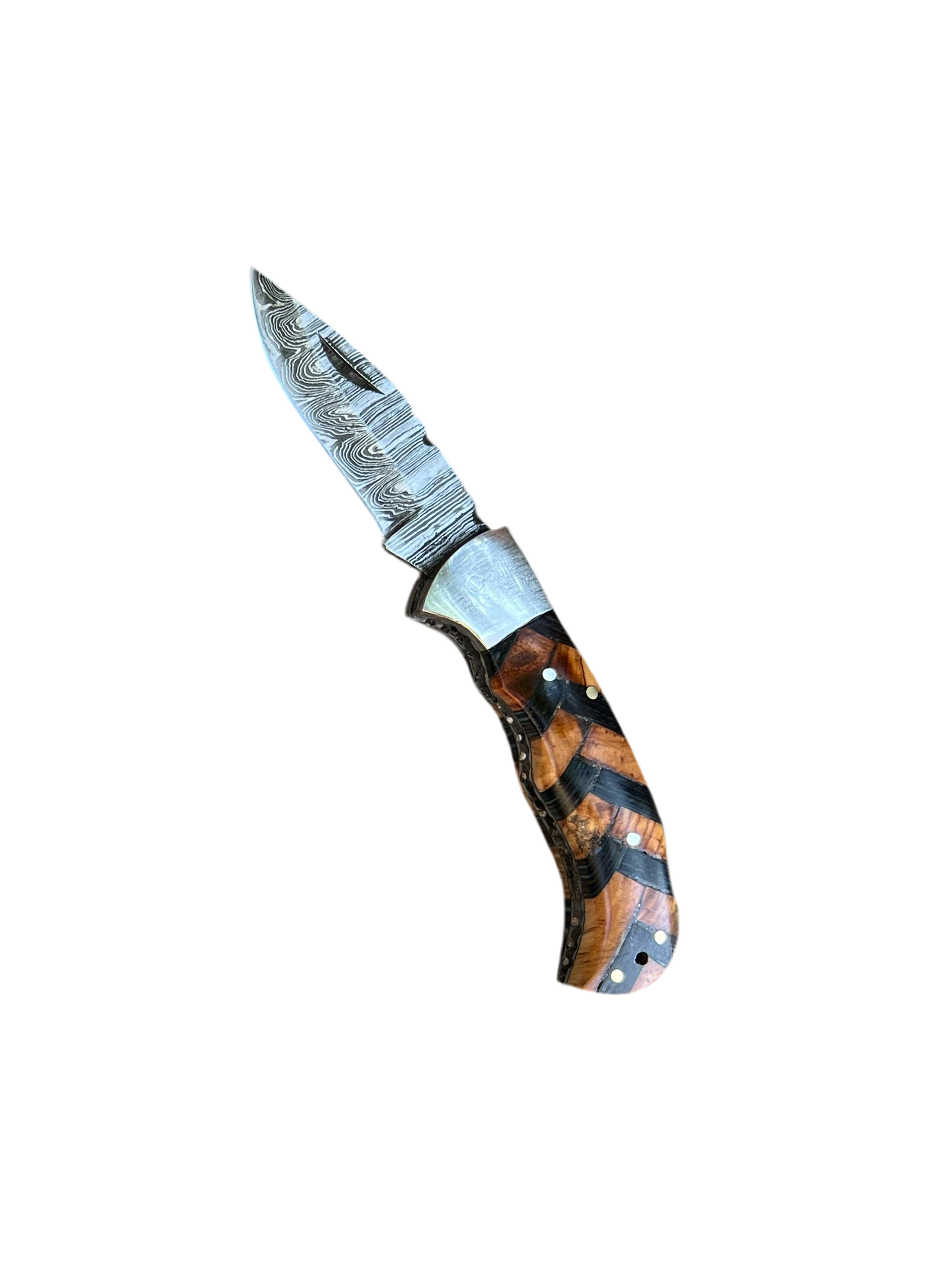 Handmade Damascus Folding Knife – Exotic Wood Handle