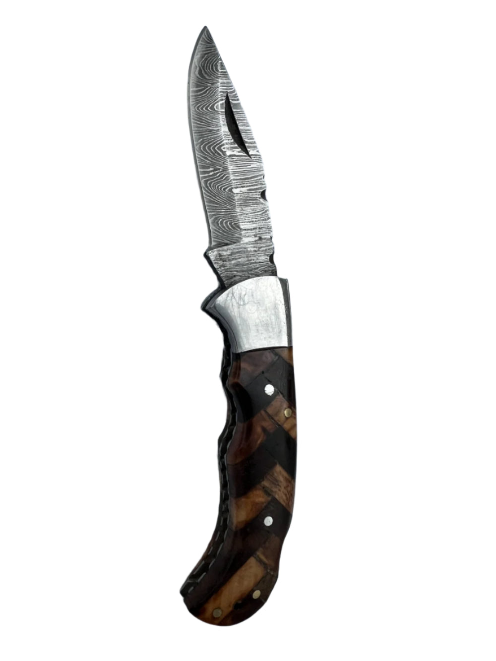 Handmade Damascus Folding Knife – Exotic Wood Handle