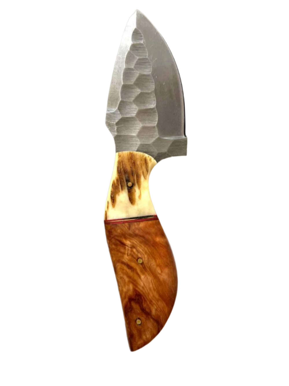 Handmade Hunting Knife – Hammered Blade with Wood & Bone Handle