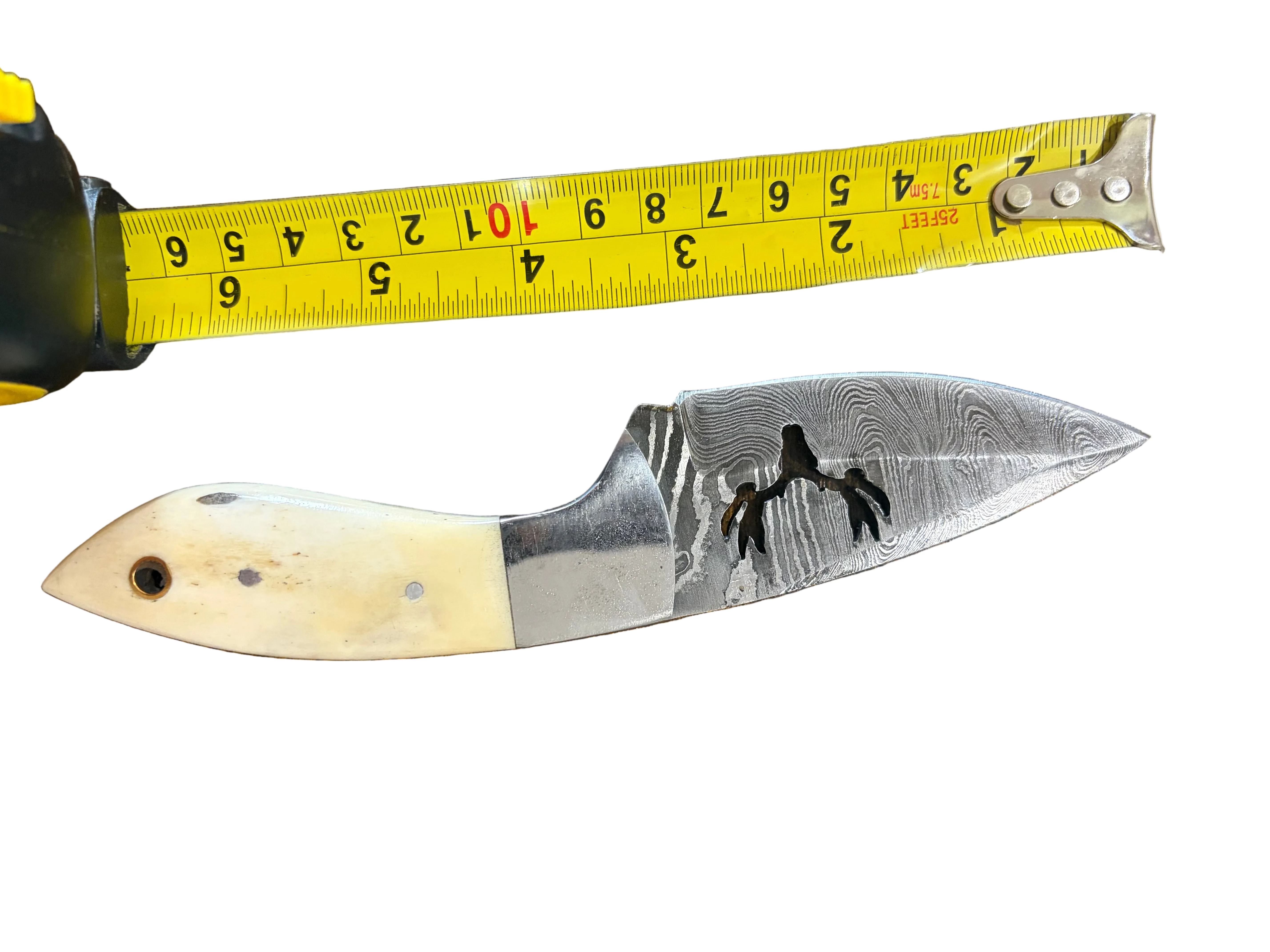 Handcrafted Damascus Hunting Knife with Bone Handle & Leather Sheath | Custom Outdoor Bushcraft Knife