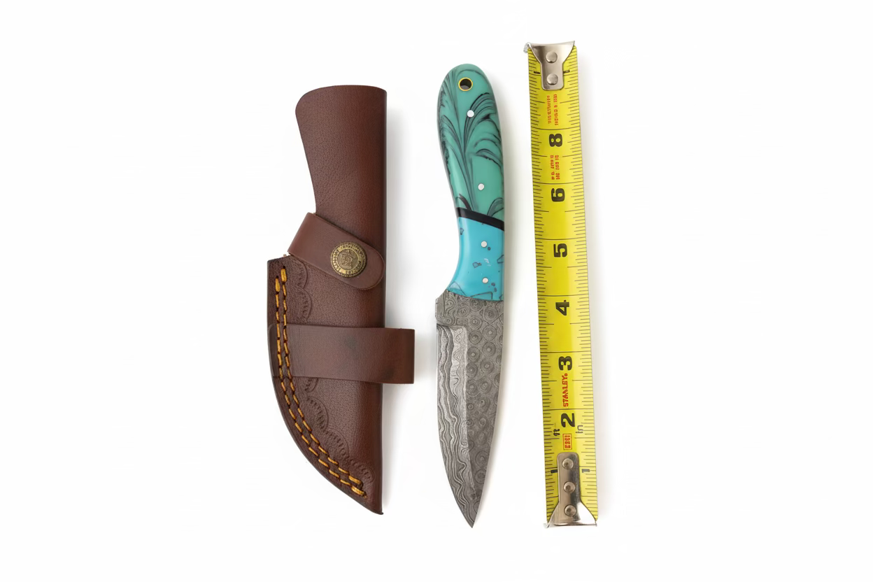 Premium Damascus Steel Hunting Knife with blue handle