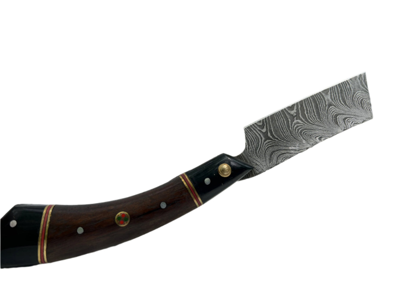 Handcrafted Damascus Steel Folding Knife with Wooden Handle