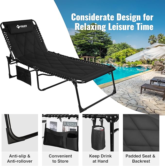 Oversized Folding Lounge Chair – Padded, Reclining, Portable
