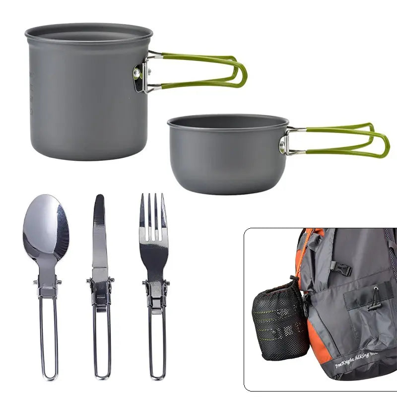 Portable Camping Cookware Set with Foldable Utensils