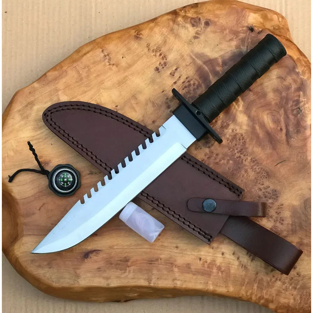 Rambo Survival Knife with Sawback Blade & Leather Sheath